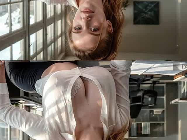 Cheating secretary with a large butt; boss cums on her breasts in the office.[AI]
