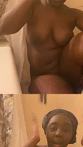 Shower - youthful black showing off the raunchy goods