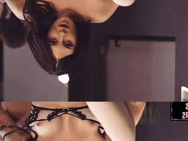 Sensual lingerie centerfold fingers herself