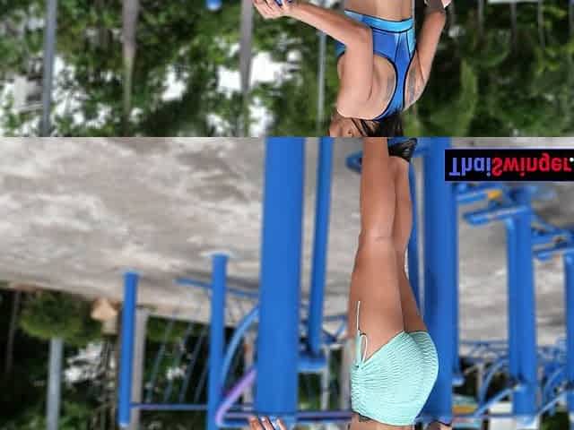 Outdoor gym workout with sexy Thai MILF who gets pounded at home