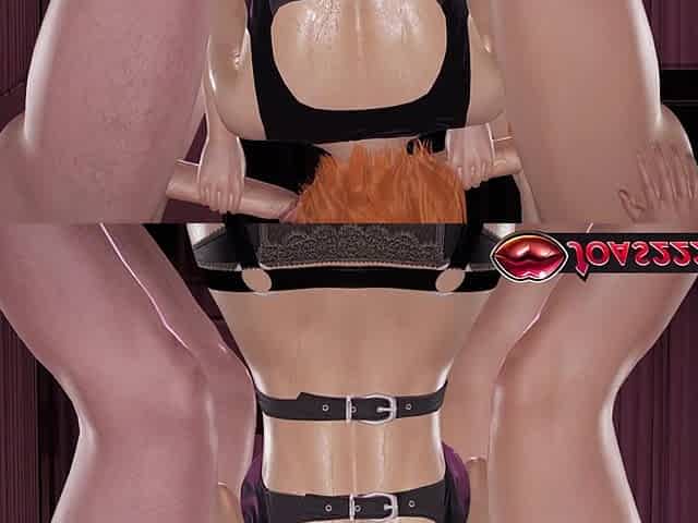 Sexy Foxy Redhead Stockings Group Sex: Double Blowjob, Cowgirl DP Hard Fuck And Lifting Creampie