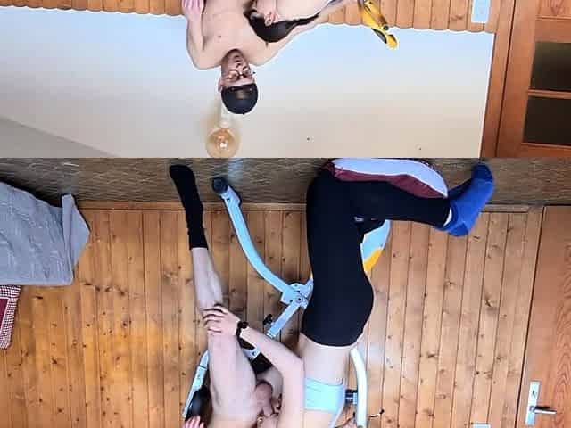 Acrobatic Sex with Fit Girl on Stationary Bike in the Gym