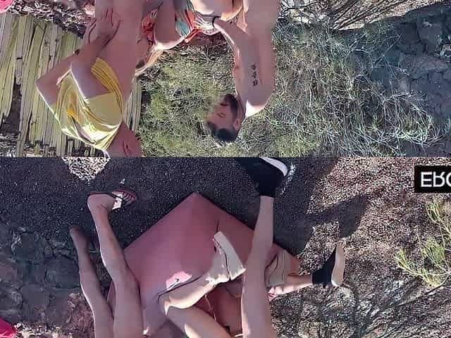 German Blonde Horny Milf Outdoor Threesome Fuck With Two Hard Cocks