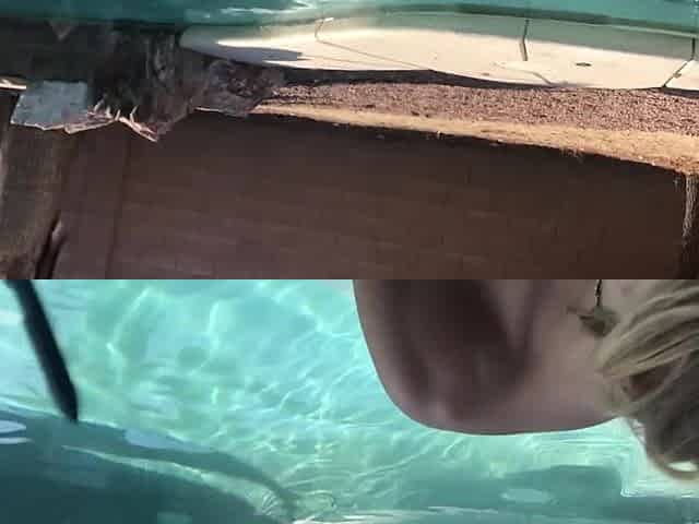 Toplees blow job in the pool