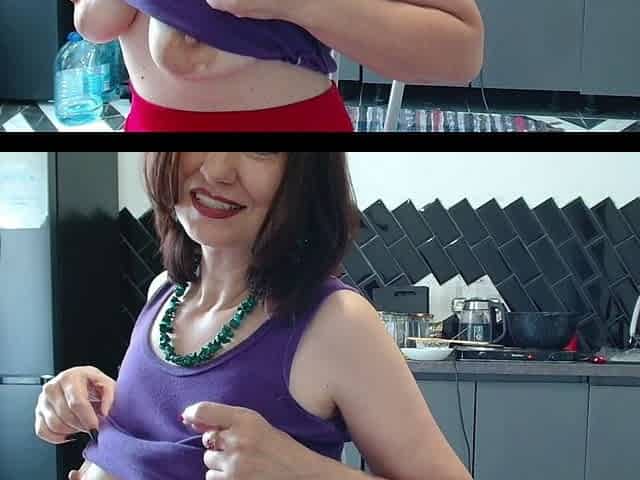 The Hostess in the Kitchen in a Long Red Skirt - Excited Your