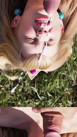 Blonde peach facial on grass redhead jeans bathroom kimono