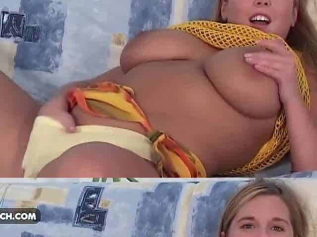 Fantastic honey with giant natural titties masturbating to climax