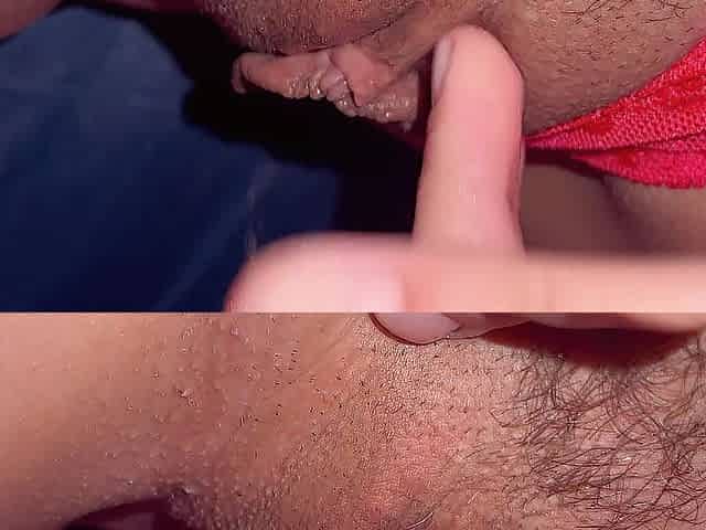 Close-up. How a woman has an climax
