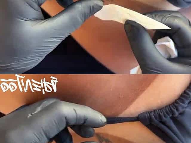 The blond paid for the tattoo with her snatch cuz it was smooth.