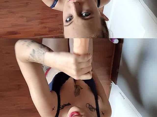 POV Dildo Handjob Dirty Talk Blowjob, Cum on Inked Slut