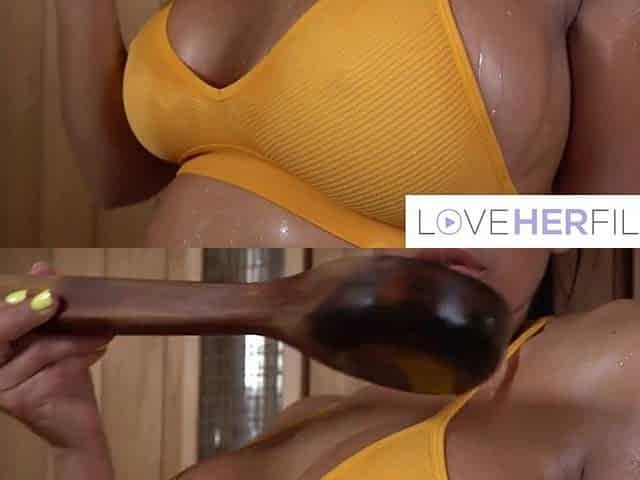 Affair With Her Large Oily Titties In The Sauna