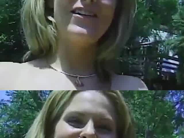 A blond hottie with shaggy snatch and large fake bazookas banged outdoors by the pool