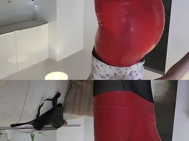 Black Stockings And Red Latex Skirt