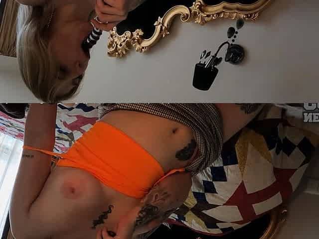 Hot Tattooed Babe Melonie DVP DPP Dildo Masturbation Orgasm