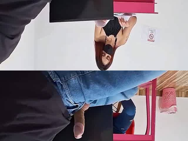 Risky Handjob For Naughty Receptionist Who Kept An Eye On My Erection!