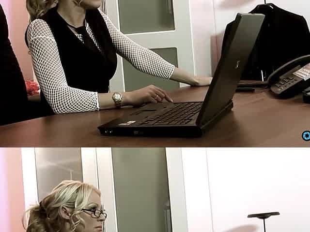 Office working golden-haired mother i'd like to fuck in nylons gets a tit jizz flow on her large fake bazookas