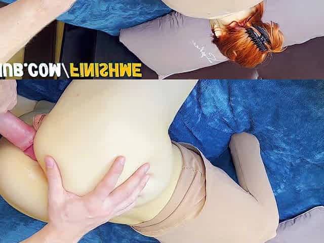 Redhead chick sucks dong and screws in dark hole for creampie