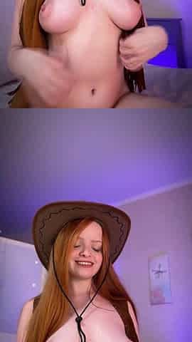 Redhead cowgirl gives you a wild ride topless