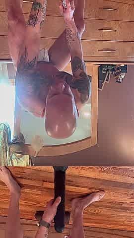 Tattoo Muscle Wang wrecks his aperture with his beloved toys, leaking cum!