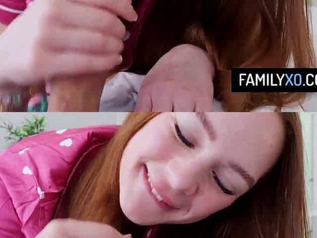Cute redhead honey eats her stepdad's booty and get her vagina pounded hard