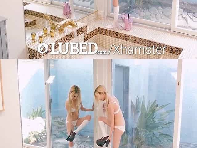 LUBED Blond Piper Perri gets her throat and vagina stuffed