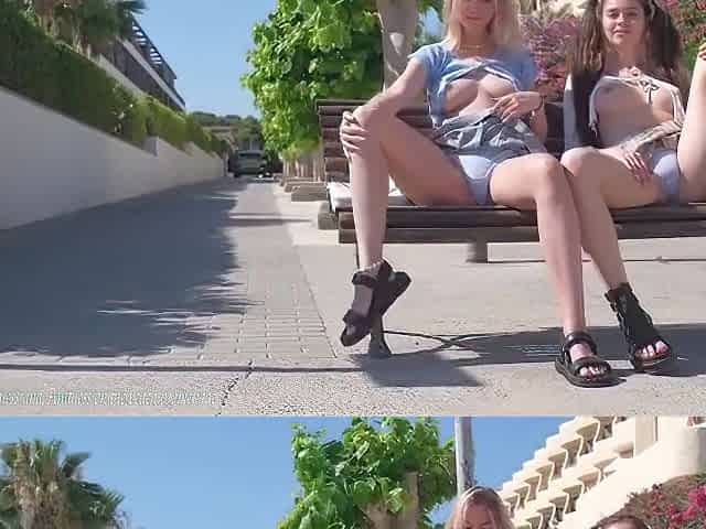Alissa And Lana Braless And Pantiless On The Beach Promenade