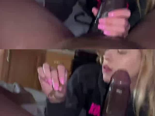 White teen with stoned eyes gives a bbc deepthroat blowjob