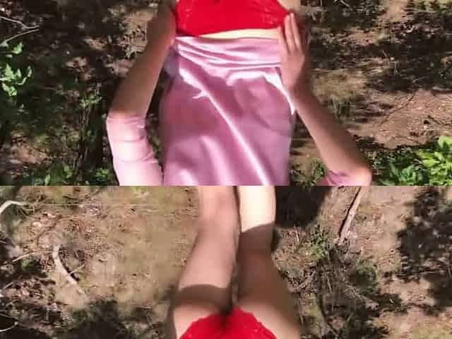 Fucked a hot babe with big tits outdoors and came on her panties.