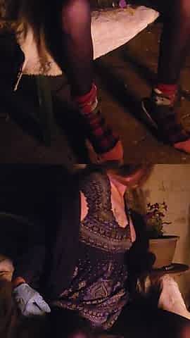 Goode Girl enjoying the evening fingering and fucking herself by the backyard fire