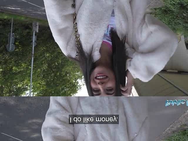 Public Agent tiny British Brunette hair Sucks and Bangs after Almost Getting Run Over by a Runaway Taxi