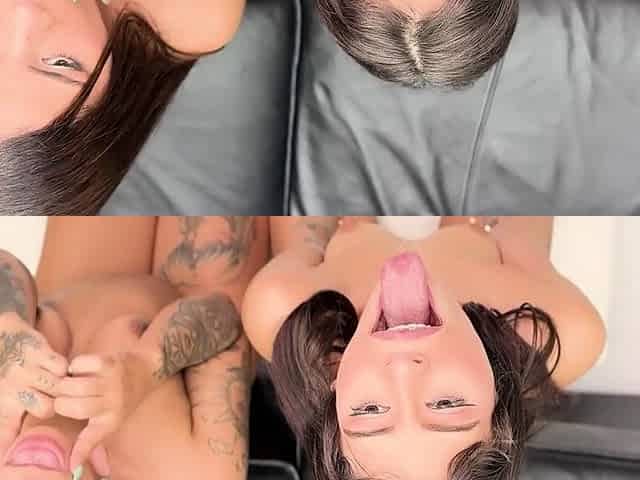 Threesome blowjob with cumshot