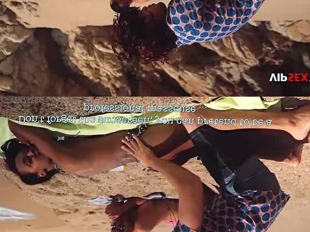 Topless Black Playgirl Oiled Up on the Beach... His Hands Slip Beneath Her Bikini