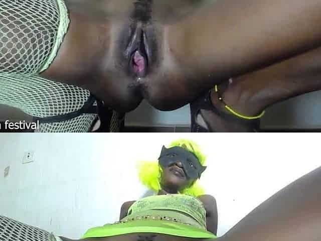 Black twat wide open close up
