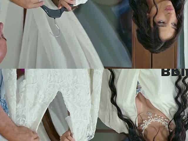 A hot bride is fucking with her groom in a steamy scene.