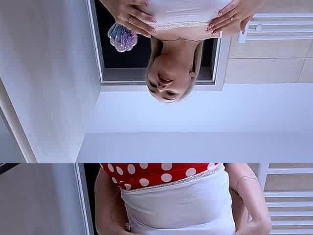 Wonderfully pretty cute and priceless college gal in a polkadot mini petticoat shows her lace pants and butt