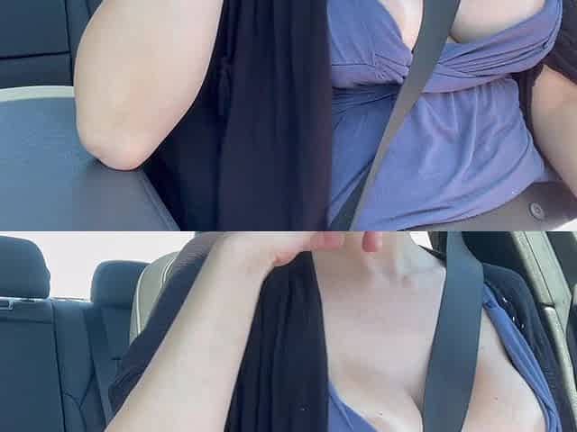 Italian Big Tits MILF Hot Car Ride Showing Her Big Horny Tits and Hard Nipples