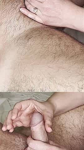 Side view: Edging tugjob: large tit mother I'd like to fuck wife