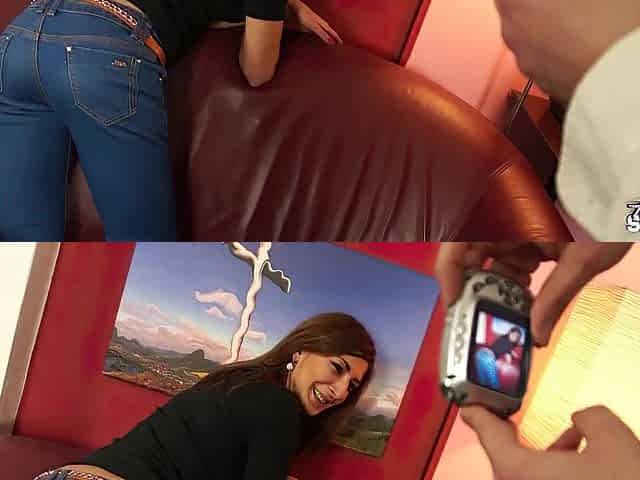 Rich arogant brunette hair came show her body to fake casting and screw agent hard