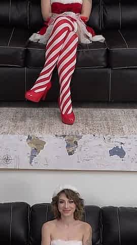 Hot Xmas Girl Gives, Receives & Downs Anal Creampie