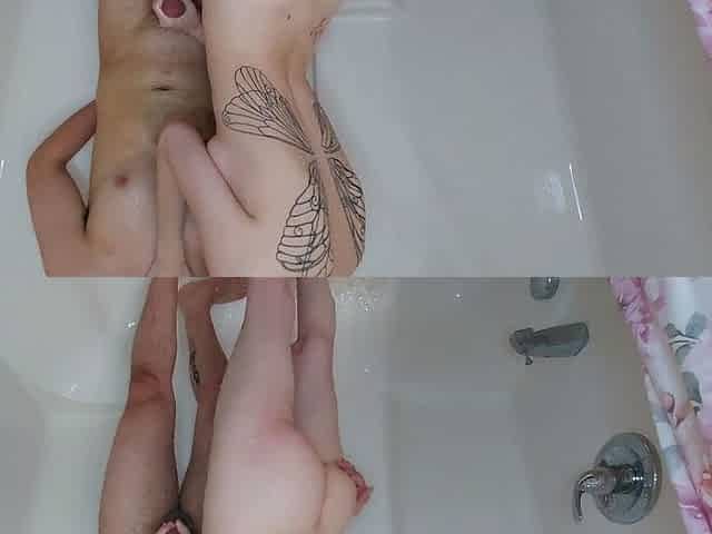 Sucking his dick and balls in the shower - LexAndLuna