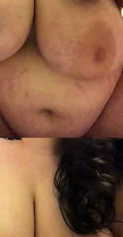 Busty curly brunette with big boobs fucks on couch