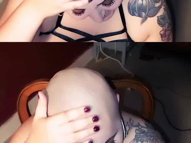 Shaved Playgirl rubs her head