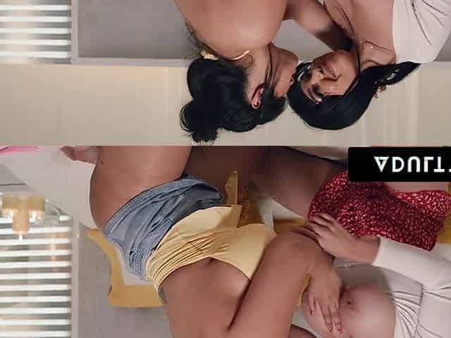 ADULT TIME - Breasty Lesbian babes Sarah Arabic & Little Puck Oil Up Large Melons For SLOPPY LESBO BANG!