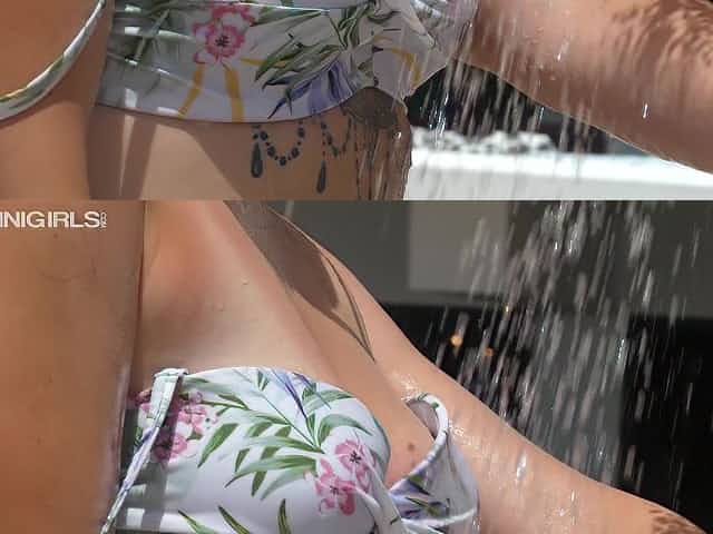 Girl's ass is a pro at eating bikinis and that girl loves showering topless