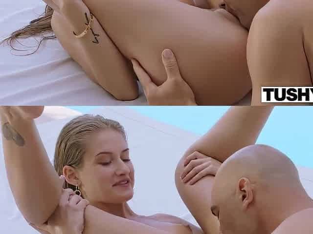 Striking Sexy Blonde Gets Her Asshole Destroyed Next To The Pool