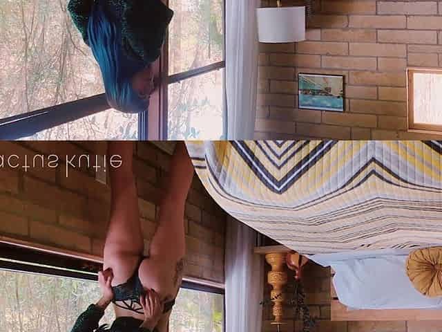 Wooden Dildo Orgasm in a Cabin