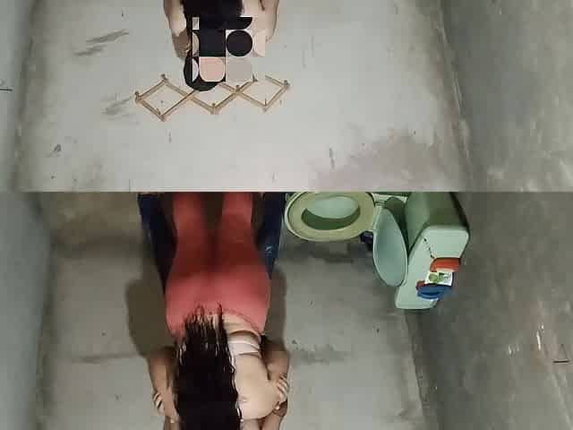 Real amateur pair screwing hard on the baths floor