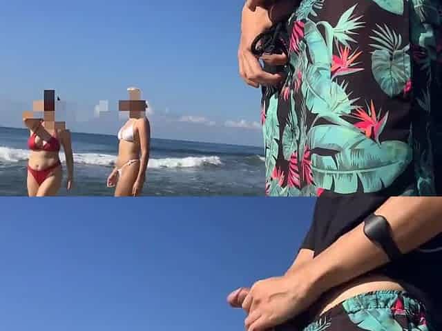 I take out my schlong on the public beach to watch if any beauty fancies it and I get DOUBLE PRIZE