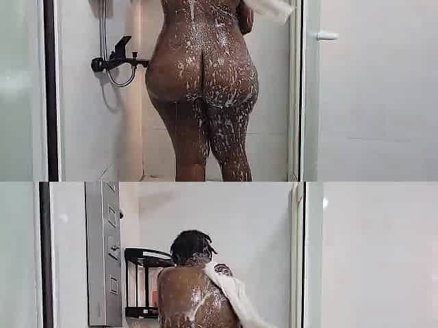 Houseboy Spying on Large Booty Boss Lady in the Washroom