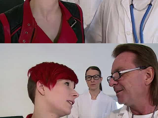 Hawt redhead gets banged in three-some in the doctors office